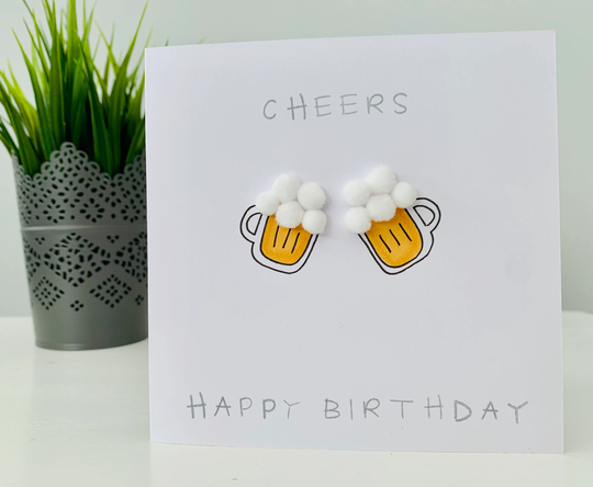Pompom Birthday Card - Beer Glass Pint Male Cards Personalised