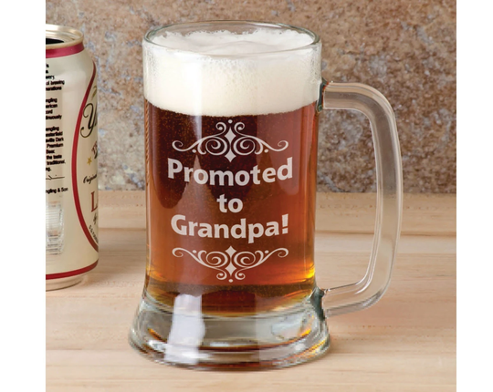 Promoted To Grandpa Papa Pepe Beer Mug 16 Oz Engraved Grandfather Personalized Father's Day Gift Idea Etched From Grandkids, Son, Wife