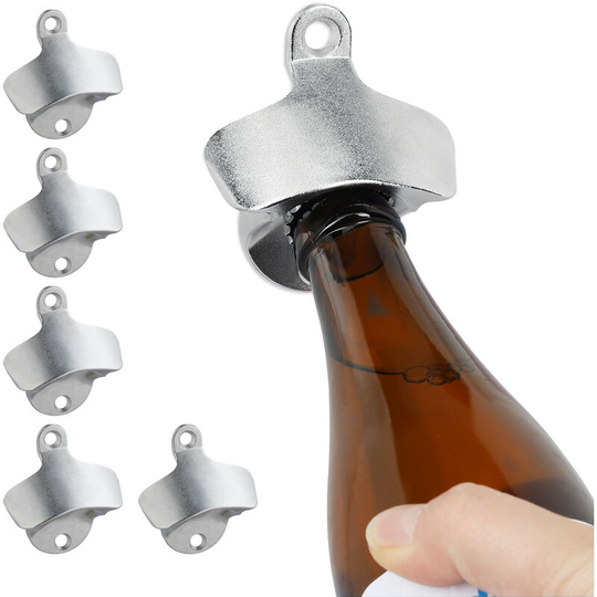 Set of 6 Wall Mounted Bottle Openers, for Beer Bottles, Secure To Beams Or Bars, Galvanized Metal, Silver - Relaxdays