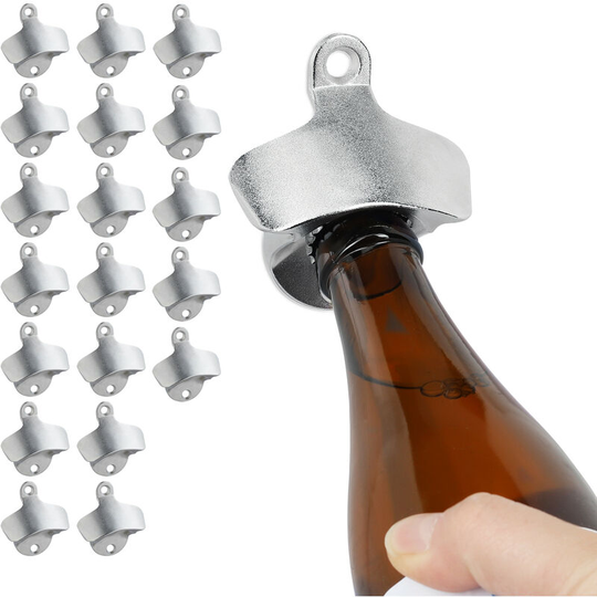 Relaxdays - Set of 20 Wall Mounted Bottle Openers, for Beer Bottles, Secure To Beams Or Bars, Galvanized Metal, Silver