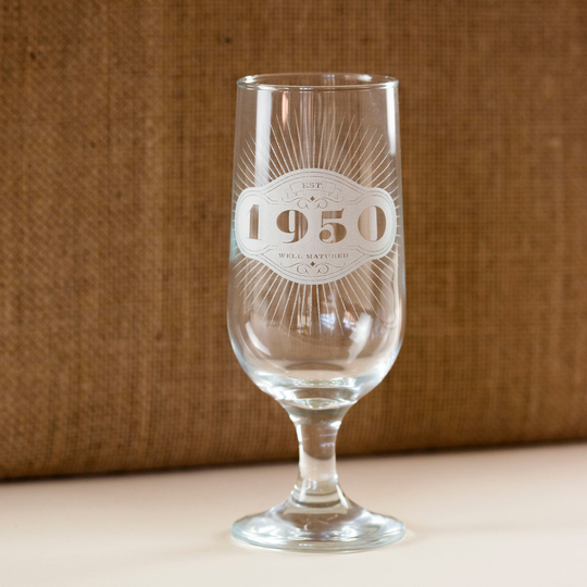 Special Milestone Vintage Craft Beer Glass, Personalised Stemmed Birthday Gift, Engraved 40Th, 50Th, 60Th, 70Th
