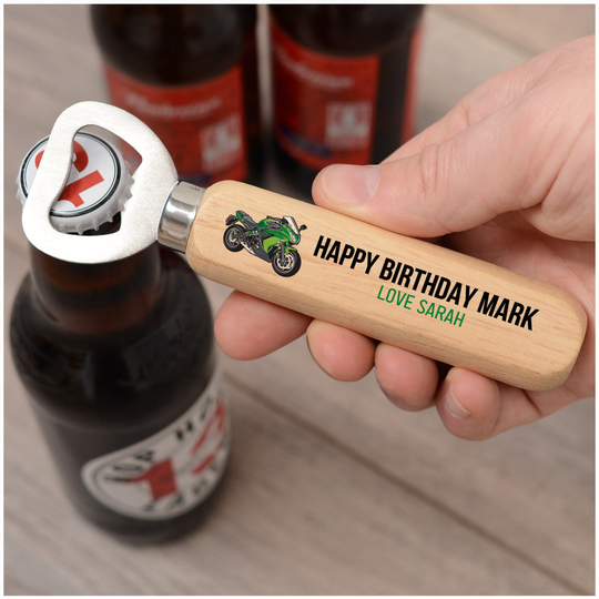 Motorbike Gifts For Him, Dad, Boyfriend, Husband, Grandad, Brother - Personalised Birthday Beer Bottle Opener Biker Motorcycle