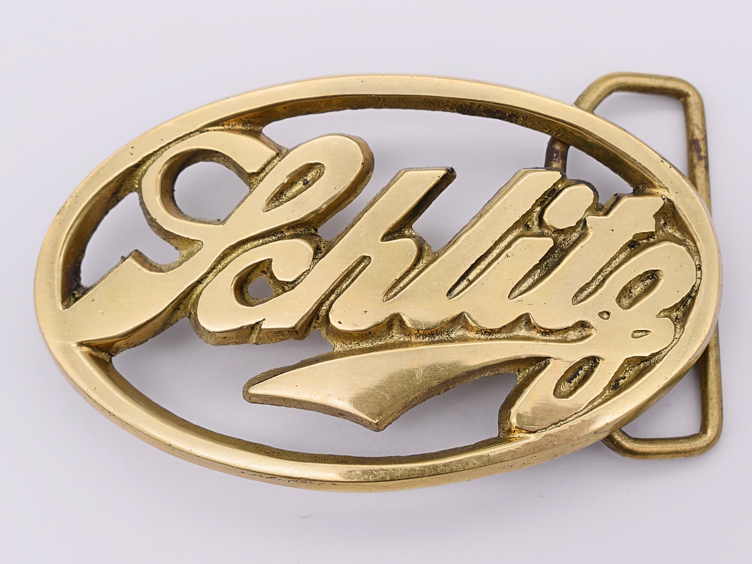 Schlitz Beer Malt Liquor 1970S Solid Brass Vintage Belt Buckle