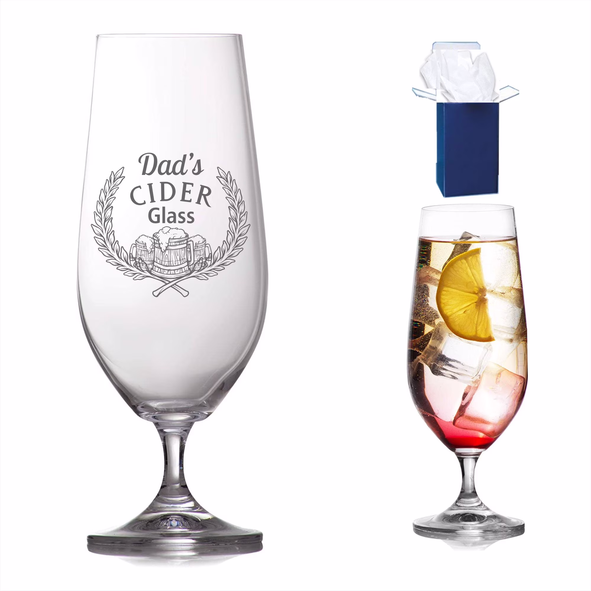 Personalised Engraved Stemmed Cider Glass, Birthday Gifts, Christmas Mothers Day, Fathers Day Gifts Any Name