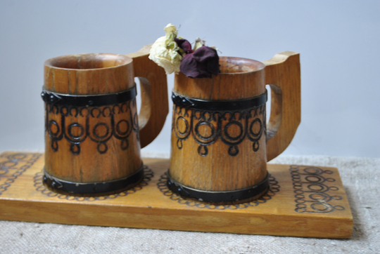 1980 - Wooden Mugs For Beer. Folk Art. Ukrainian Carved Made Of Wood