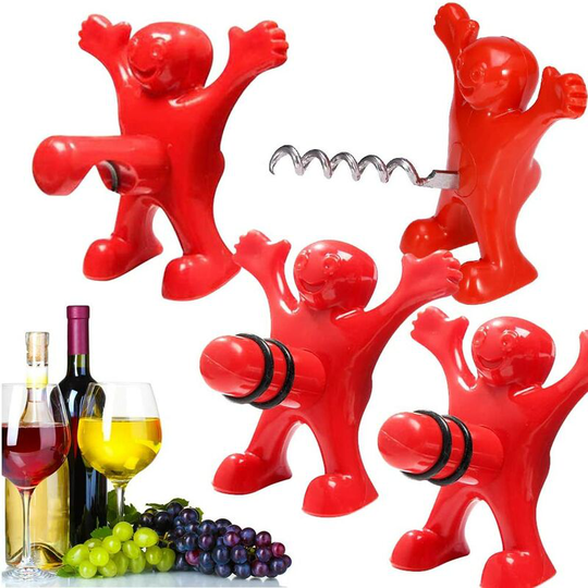 Deckon - Regalo para hombres y mujeres, paquete de 4 abridores de botellas de vino, tres lindos sacacorchos rojos para hombres, tapón de vino,