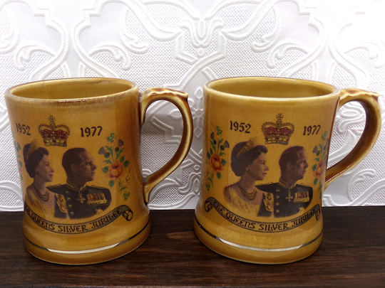 Wade Silver Jubilee Tankards, Royal Memorabilia, Queen Elizabeth Ii Jubilee, Ceramic Beer Mugs, 1977 Tankards