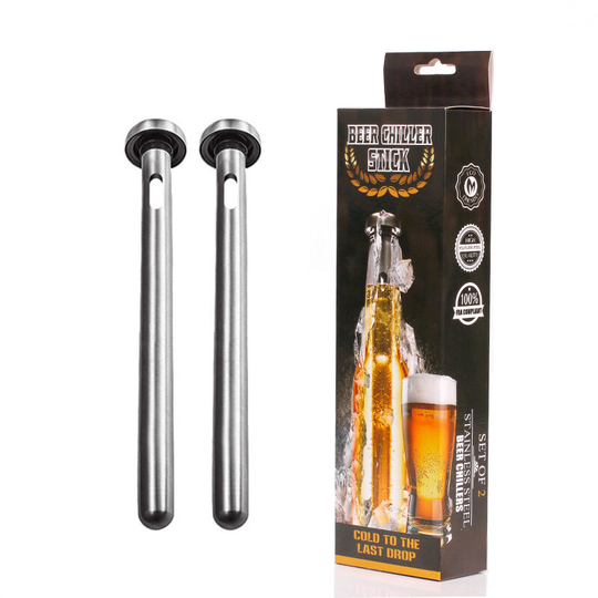 Stainless Steel Beer Chill Sticks (2 Pack) - Wine, Water & Beverage Cooling Sticks for Bar, Party & Camping - Instantly Chills Your Drinks - For Beer