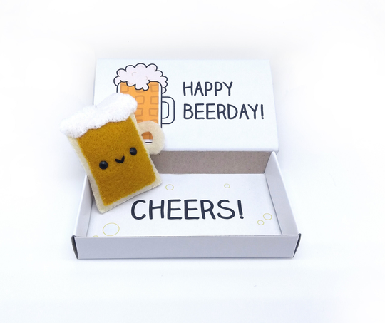 Felt Beer Magnet in A Matchbox Birthday Gift