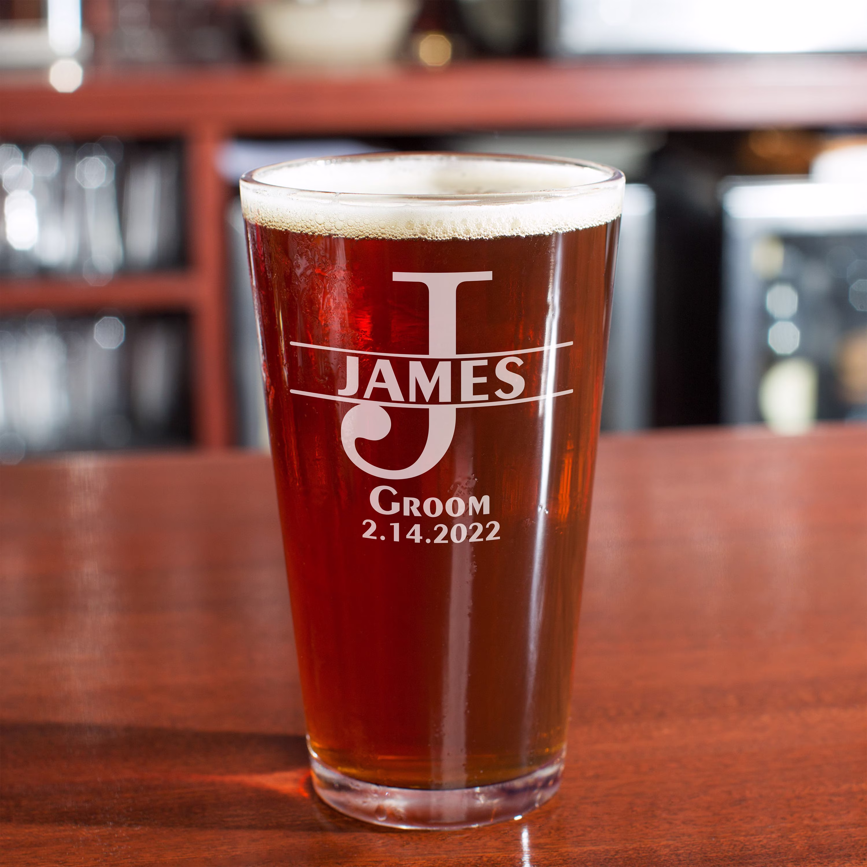 Wedding Beer Glass - Personalized Engraved 16 Oz Pint Custom For Groom Gift, Best Man, Groomsman Gift
