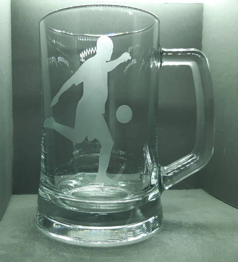 Football Player Hand Etched Pint Glass Tankard - Personalised