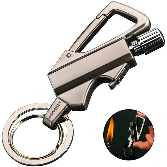 Flint Metal Matches Fire Starter Bottle Opener Car Keychain Kerosene Refillable Lighter Outdoor Gift Emergency Rescue Equipment(Kerosene not include)