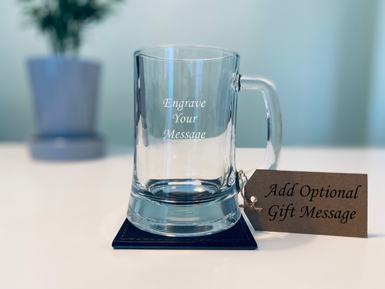 Traditional Custom Engraved Tankard Beer Stein Glass, Personalised Glass