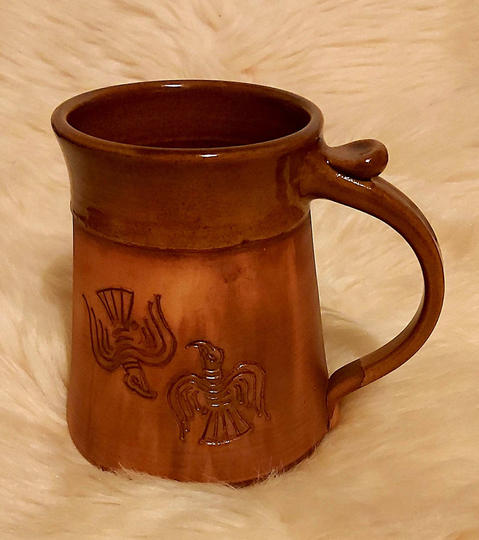 Odin's Ravens Mug Huginn Muninn Ceramic Pagan Viking Design Symbol Handmade Tankard 20Oz Norse Drinking Cup Skäl