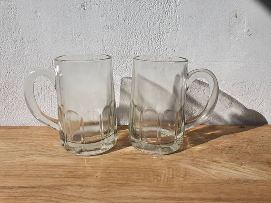 Vintage Scandinavian Faceted Glass Beer Mug, Stein, Tankard, Riihimäki, Finland 1960S