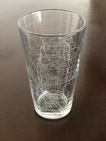 16 Oz Pint Beer Glass Urban City Map Colorado Springs, Co