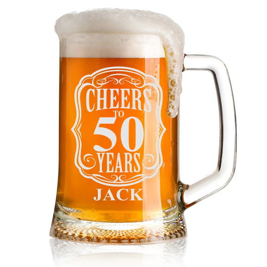 Cheers To 50 Years Birthday Gift Personalised Engraved Glass Beer Tankard