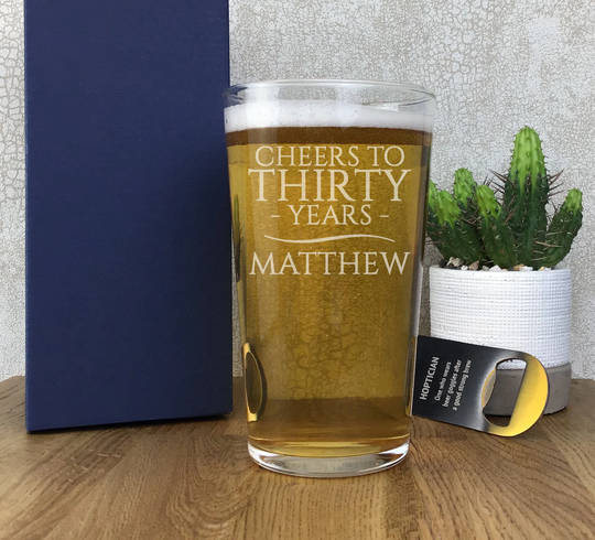 Engraved Birthday Pint Glass Gift, Personalised 30Th 40Th 50Th 60Th 70Th 80Th Birthday Straight Beer Glass, Gift Boxed - Spt-30