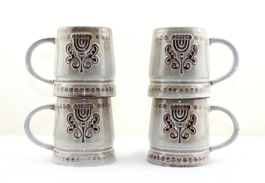 Vintage. 4 Pieces Beer Stein Germany Bavaria Oktoberfest Collectible Ceramic Porcelain Brown Beige