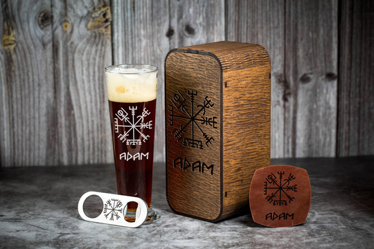 Beer Glass With Viking Logo, Vegvisir Engraved Glass, Custom Groomsmen Gift, Personalised Pint Glasses