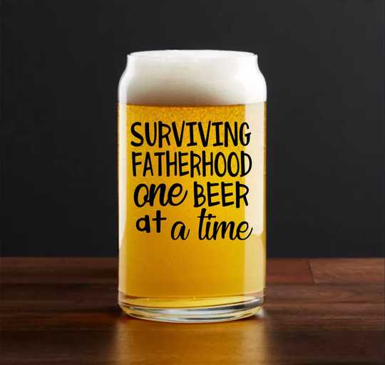 Funny Gift For Dad, Surviving Fatherhood One Beer At A Time, Fathers Day Gift, Dad's Birthday, Beer Glass Husband