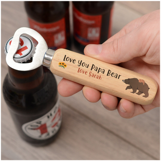 Love You Daddy - Personalised Fathers Day Wooden Bottle Opener Gifts From Son Daughter Papa Bear Gift For