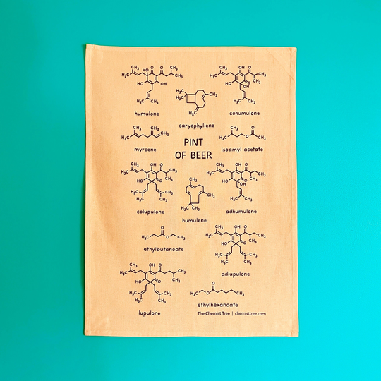 Beer Tea Towel Chemistry Dish Kitchen Molecules Screenprinted | Brewery Lager Ale Lover Foodie Nutrition Science Restaurant Bar Pint
