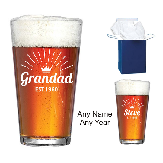 Engraved/Personalised Engraved Pint Beer, Cider Glass, Birthday Gifts, Gifts For Him, Grandad, Daddy, Xmas Gift Any Age, Year