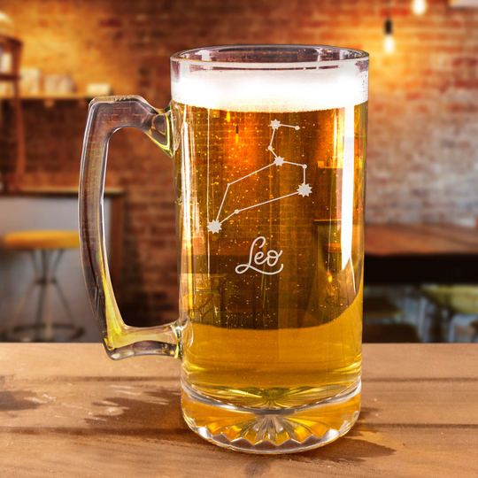 Leo Zodiac Design Beer Mug - Wedding Gift, Housewarming Anniversary Birthday Gift