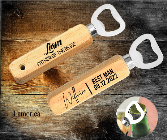 Personalised Bottle Opener, Best Man Gift, Groomsman Birthday Gift For Him, Engraved Wooden Wedding Keepsake, Proposal Gifts