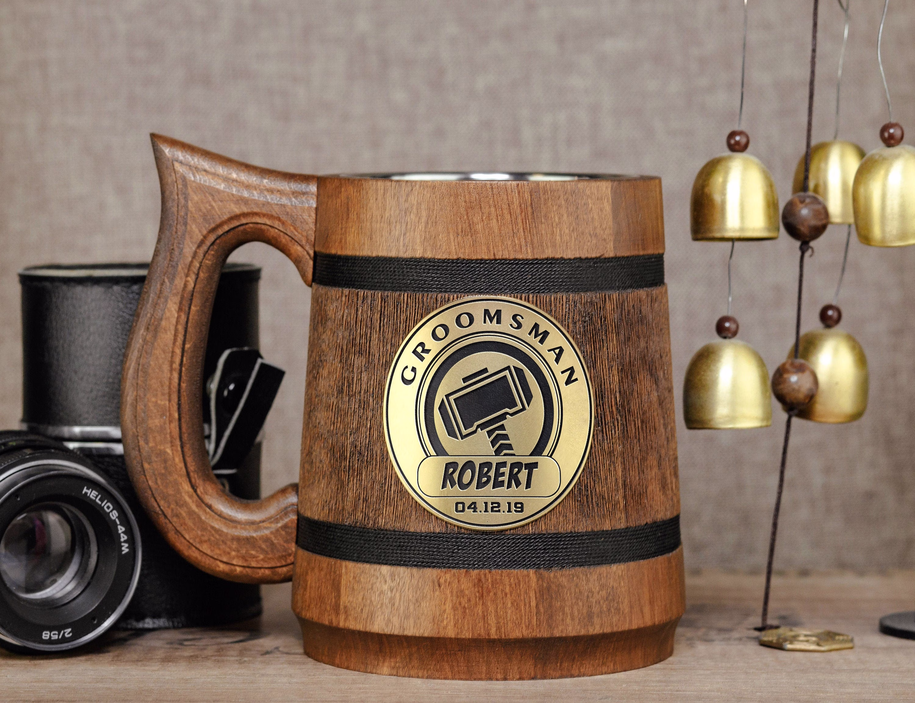 Thor Groomsmen Beer Mug, Best Man Superheroes Wooden Tankard, Avengers Wedding