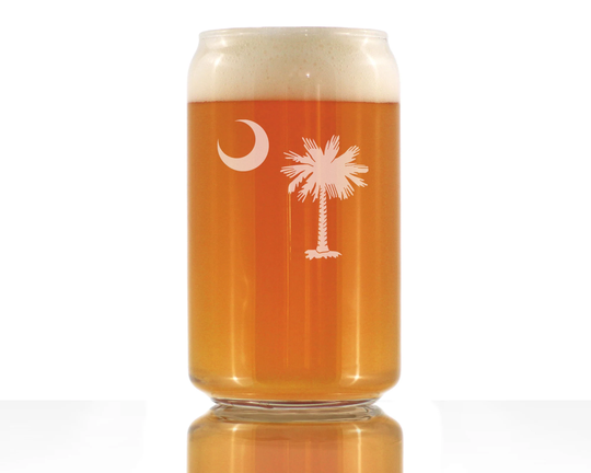 South Carolina Flag - Cute State Beer Can Pint Glass, Large 16 Ounce Size, Etched Sayings, Gift For Carolinian