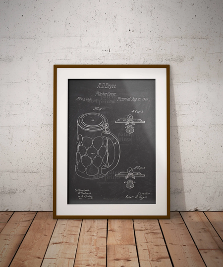 Beer Mug 1860 Patent Poster, Pitcher Cover Print, Stein Art, Brewery Decor, Bar Decor, Pub Decor, Man Cave, Iap0215