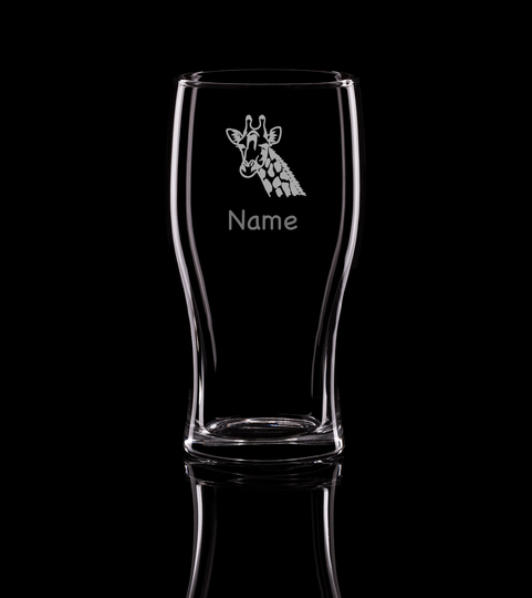 Giraffe Personalised Pint Glass Beer Glass. Hand Etched Gift Bartender.243