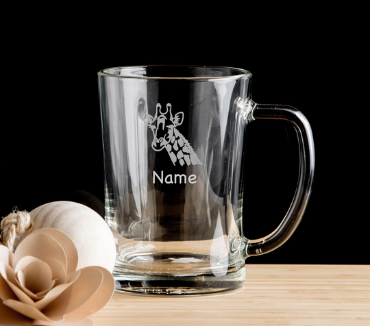 Giraffe Beer Mug Glass Pint Glass, Personalised Tankard - Gift For Him, Her Hand Etched Glass.243
