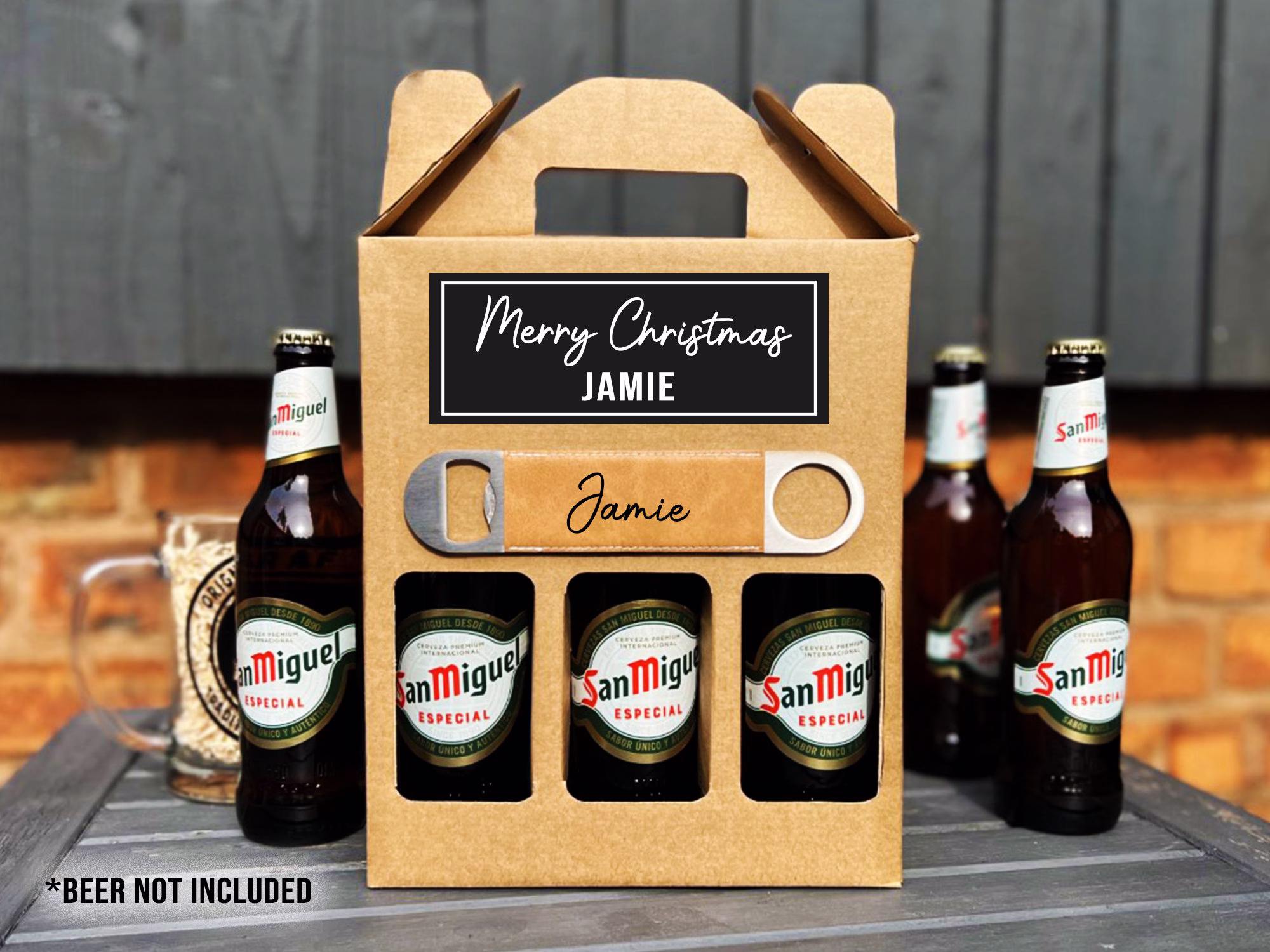 Personalised Merry Christmas Gift Box & Bottle Opener | Secret Santa Gift, Beer Box, Xmas Custom Caddy