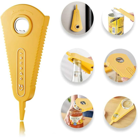 Manual Jar Opener 3 in 1 Multifunction Beer Bottle Opener Can Opener Kitchen Tool Magnetic Design for Weak Hands Elderly and Arthritis Patients Yellow