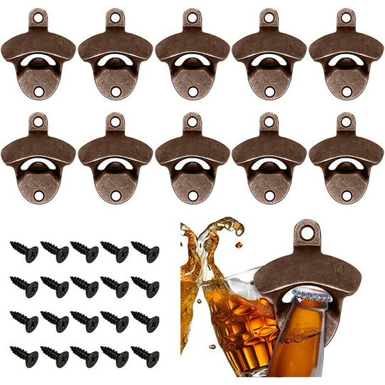 Vintage Wall Mounted Bottle Opener, 10 Pcs Wall Mounted Beer Bottle Opener with Set Screw, Wall Mounted Bottle Opener for Bar, Restaurant, Cafe,