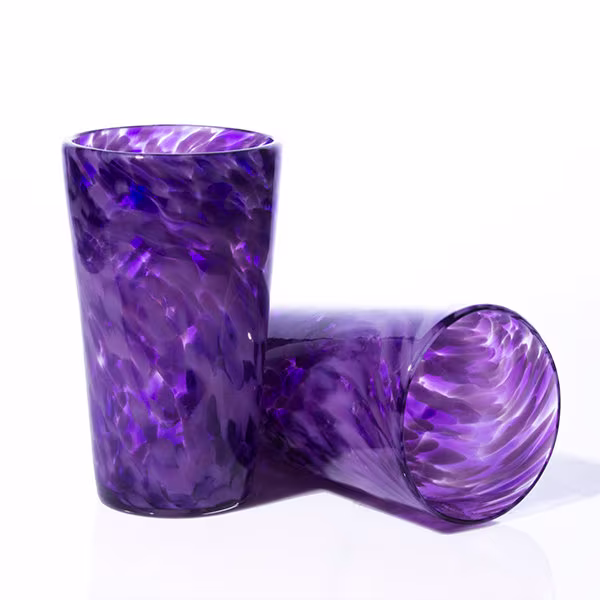Purple Mix - Hand Blown Beer Glass Tumbler, Blown Drink Glass, Water Glass, Artisan Pint Tumbler Barware