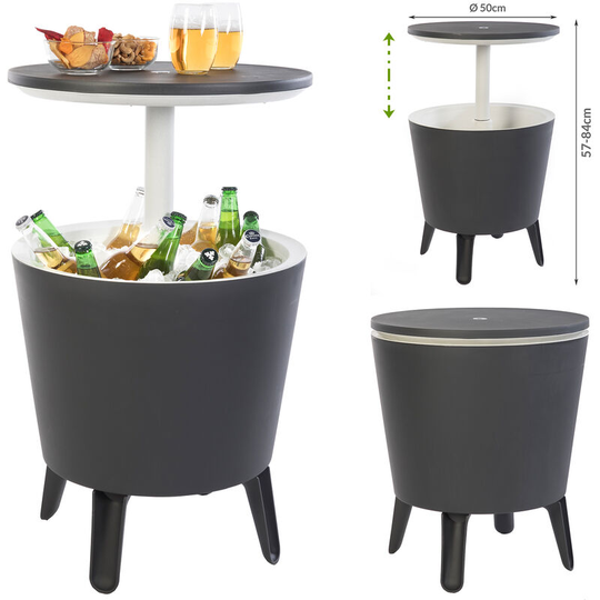 Side Table Drink Cooler Cool Bar Cocktail Table Party Cold Table High Garden Balcony Table 50x57-85cm 30 l anthracite - white - Keter