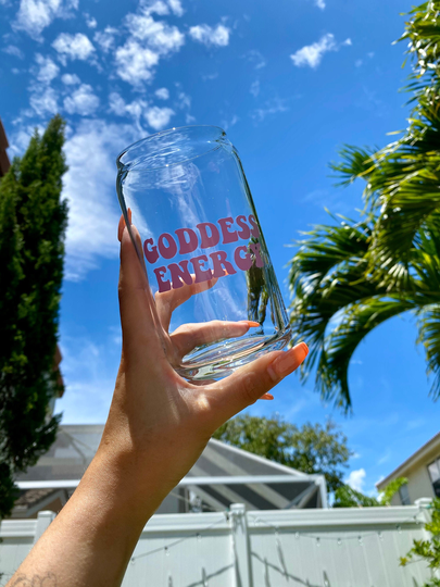 Goddess Energy Beer Can Glass | Coffee, Soda, Aesthetic Glass Cup Queen Vibes Libbey