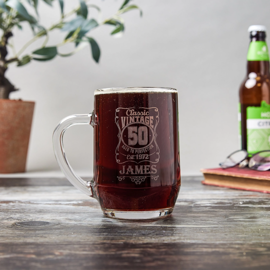 Engraved 50Th Birthday Pint Glass, Beer Personalised Glass Gift, Lass Gift For Men