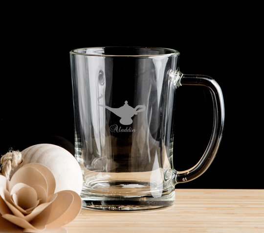 Aladdin Lamp Personalised Beer Mug Glass Pint Glass, Tankard Hand Etched Gift Bartender.169