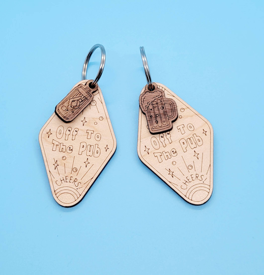 Beer Keychain - Off To The Pub Key Chain Craft Brewery Gift Mug Zipper Pull Laser Cut Charm Set Ale Stout Ipa