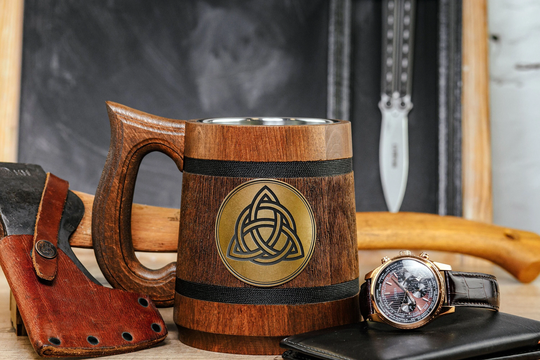 Celtic Knot Beer Mug, Snaidhm Cheilteach Stein, Custom Wooden Tankard, Irish Gifts For Him, Secret Santa Gift