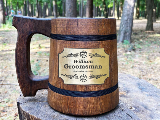 Groomsmen Gifts Personalized Beer Mug, Proposal, Best Man Gifts, Groomsman Wooden Tankard, Custom Beer Stein, Wedding Party Favor