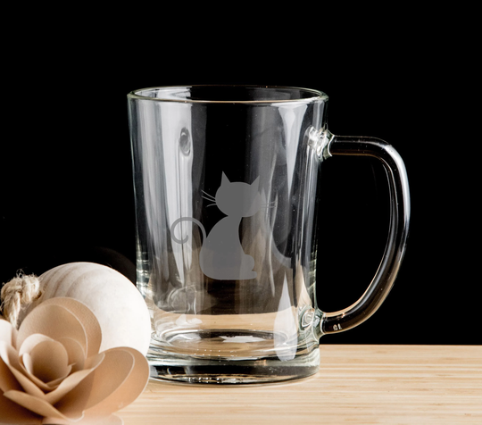 Cat Sitting Personalised Beer Mug Glass Pint Glass, Tankard Hand Etched Gift Bartender.150