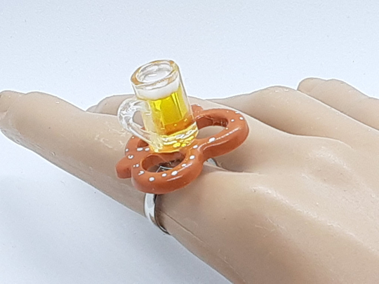 Beer Lovers Mug & Pretzel Ring Statement Ring Fun Jewelry Whimsical Pub Crawl Game Day Beer Festival Octoberfest