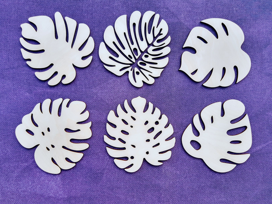 Set Of 6 Decorative Coasters, Wooden Drink Monstera Leaf Decor, Beermat