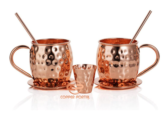 Moscow Mule Copper Mugs - Set Of 2 100% Handcrafted Food Safe Pure Solid Highest Quality Cocktail 16 Oz Gift With Bonus